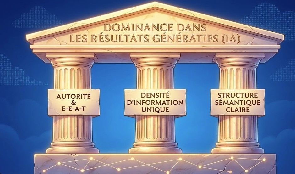 Diagramme de flux illustrant la méthodologie GEO : l'IA gère la structure et la recherche, tandis que l'expert humain apporte l'expérience (E-E-A-T) et la vérification factuelle